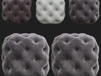 Tufted Velvet Square Ottomans In Multiple Colors For Living Room Decor 3d model