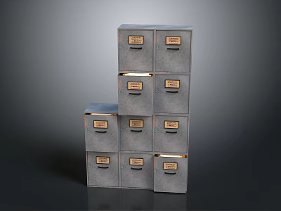 Gray Metal Stacked File Cabinets With Multiple Drawers And Labels Storage Solution 3d model