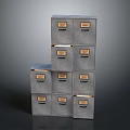 Gray Metal Stacked File Cabinets With Multiple Drawers And Labels Storage Solution 3d model