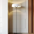 Modern Floor Lamp With White Lampshade And Black Pole In Light Colored Wall Panel Design