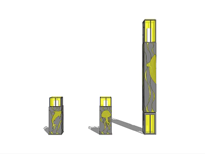 Outdoor Lights With Various Heights Gray Pillars And Yellow Light Panels 3d model