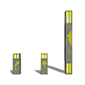 Outdoor Lights With Various Heights Gray Pillars And Yellow Light Panels