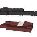 Modern Modular Multi person Sofa With Red Gray Cushions And Comfortable Seating 3d model