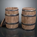Wooden Barrels With Metal Hoops And Open Lid For Home Living Storage