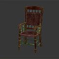 Vintage Wooden Leisure Chair With Carved Armrests Studded Backrest And Curved Legs