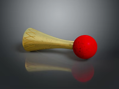 Golden Computer Accessory With Red Sphere And Geometric Patterns On Gray Background 3d model