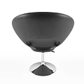 Black Leather Leisure Chair With Circular Cutout Design And Sturdy Silver Metal Base