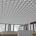 Modern Geometric Ceiling Design With Triangular Grid And Recessed Lighting 3d model
