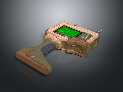 Handheld Sci Fi Device With Green Screen Brown Beige Casing Handle And Antenna 3d model