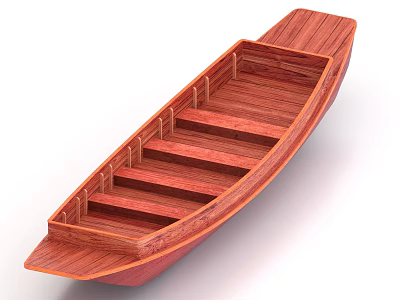 Handcrafted Wooden Boat With Classic Design And Interior Wooden Seats Structure 3d model