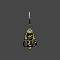 Futuristic Dual Barrel Weapon with Yellow Silver Design and Detailed Top Mounted Part