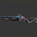 Futuristic Sci Fi Weapon Design With Blue Red Accents And Metallic Barrel Scope Stand