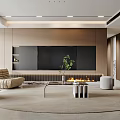 Modern Living and Dining Room Interior Design With Wooden Cabinets Marble Countertops and Dining Furniture