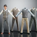 Man 3D Model With Four Different Outfits Vests And Various Color Pants 3d model