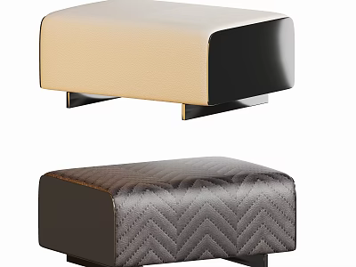 Beige Black And Dark Brown Leather Stools With Chevron Pattern Stitching And Sturdy Legs 3d model