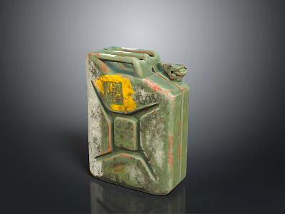 Vintage Green Jerry Can Featuring Yellow Label And Rusty Metal Surface 3d model