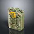 Vintage Green Jerry Can Featuring Yellow Label And Rusty Metal Surface