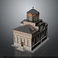 Traditional Church Building With Blue Dome Red Brick Walls Arched Windows And Steps