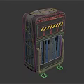 Industrial Metal Container With Yellow Black Warning Stripes Transparent Panel And Support Legs