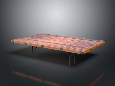 Rectangular Wooden Dining Table With Wood Grain Surface And Metal Legs 3d model