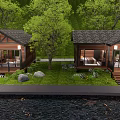 Wooden Detached Villa By Riverside With Green Trees Lawn And Terrace
