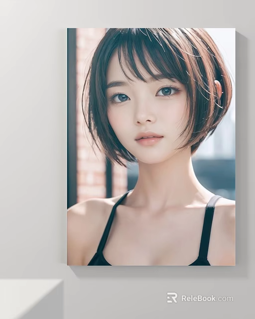 Figure Painting of Young Lady with Short Bob Hair Black Camisole and Brick Wall Background 3d model 