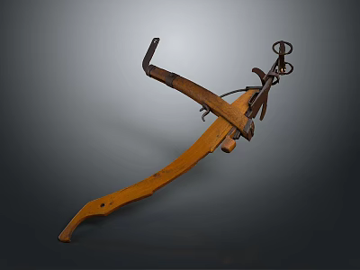 Ancient Wooden Crossbow With Curved Arm And Metal Components Historical Weapon Structure 3d model