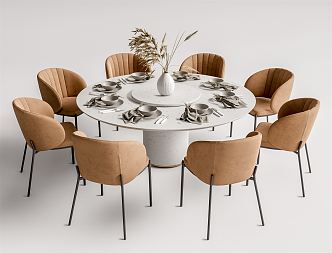 Modern Dining Table and Chair Combination Round Table and Chair Combination 3d model