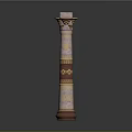Ornate Decorative Column With Gold Accents And Pink Carved Patterns