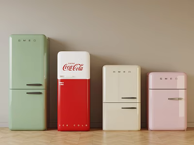 MEIL Green Red Cream Pink Refrigerators Featuring Coca Cola Themed Design 3d model