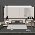Modern Elegant Bedroom Interior With Upholstered Headboard Built In Wardrobe Desk Chair And Area Rug