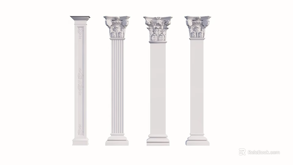 Classical Roman Columns Showcasing Decorative Capitals And Various Architectural Design Styles 3d model 