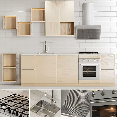 Light Wood Kitchen Cabinets In Modern Kitchen 3d model