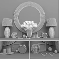 Elegant Decorative Ornaments Combination with Pink Tulips Framed Photos Candles and Metal Spheres