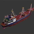 3D Render Of Large Cargo Ship With Red Deck And Masts