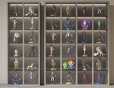 Stylish Illuminated Display Cabinet With Glass Shelves For Collectible Action Figures 3d model