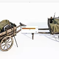 Old Fashioned Vintage Wooden Carts With Green Canvas Cover And Spoked Wheels