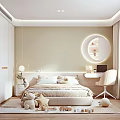 Modern Kids Room Interior Design With Bed Round Mirror Desk Chair And Stuffed Toys