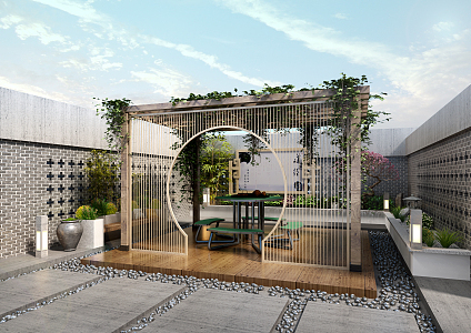 New Chinese Balcony Terrace 3d model