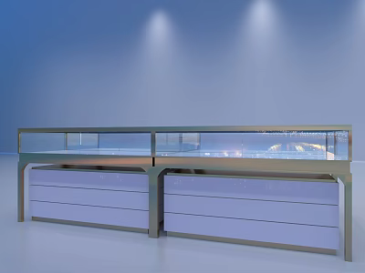 Modern Glass Display Cabinet With Metal Frame And Drawers Under Spotlight Lighting In Contemporary Setting 3d model