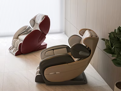 Modern Massage Chairs In Red And Beige Leather With Bright Lighting And Plant 3d model