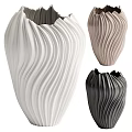 Modern Ceramic Vases Featuring Wavy Texture in White Beige and Black Tones 3d model