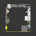 Industrial Equipment Setup With Pipes Tanks Cylindrical Unit Valves And Colored Containers