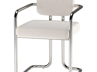 Stylish Modern Dining Chair With White Fabric Upholstery And Silver Metal Frame Armrests 3d model
