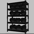 Black Metal Storage Shelf With Multiple Layers Storing Fitness Equipment Dumbbells