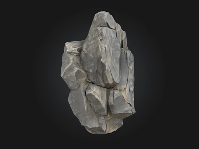 Natural Gray Rock With Rough Textured Surface And Visible Cracks Isolated On Black Background 3d model