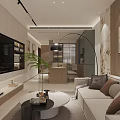 Modern Living Dining Room Interior With Sofa Coffee Table TV Wall Plant And Decorative Painting