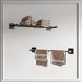 Black Wall Mounted Bathroom Shelf with Rolled Folded and Hanging Striped Towels