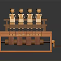Multiple Wooden Dolls Wearing Uniforms and Hats on Mechanical Device with Levers and Drawers