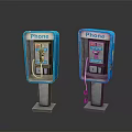 Blue Public Phone Booths With Retro Design And Metal Base For Communication